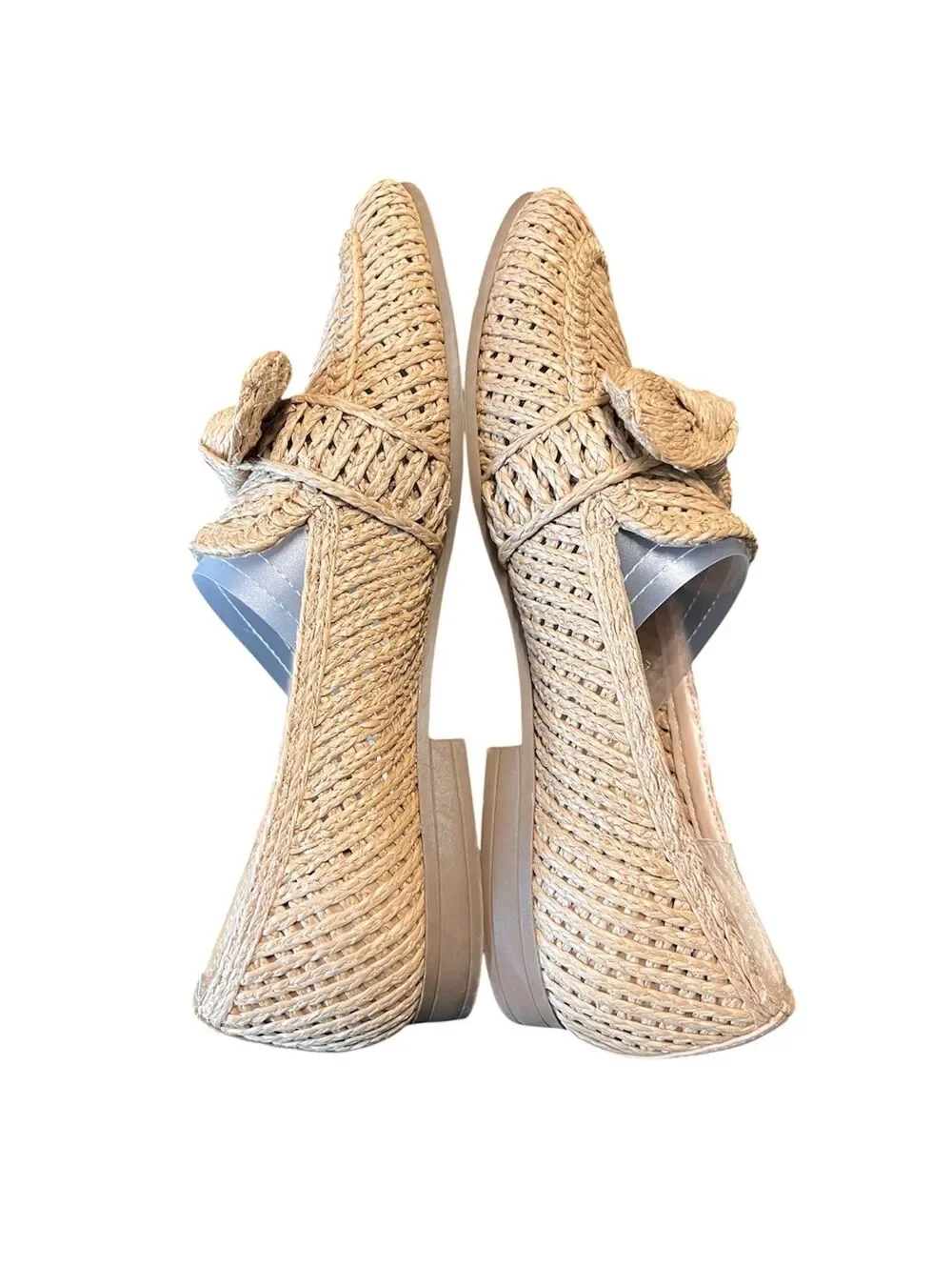 Charles David Finite Natural Woven Raffia Loafer Flats Almond Toe Bow Detail 9M